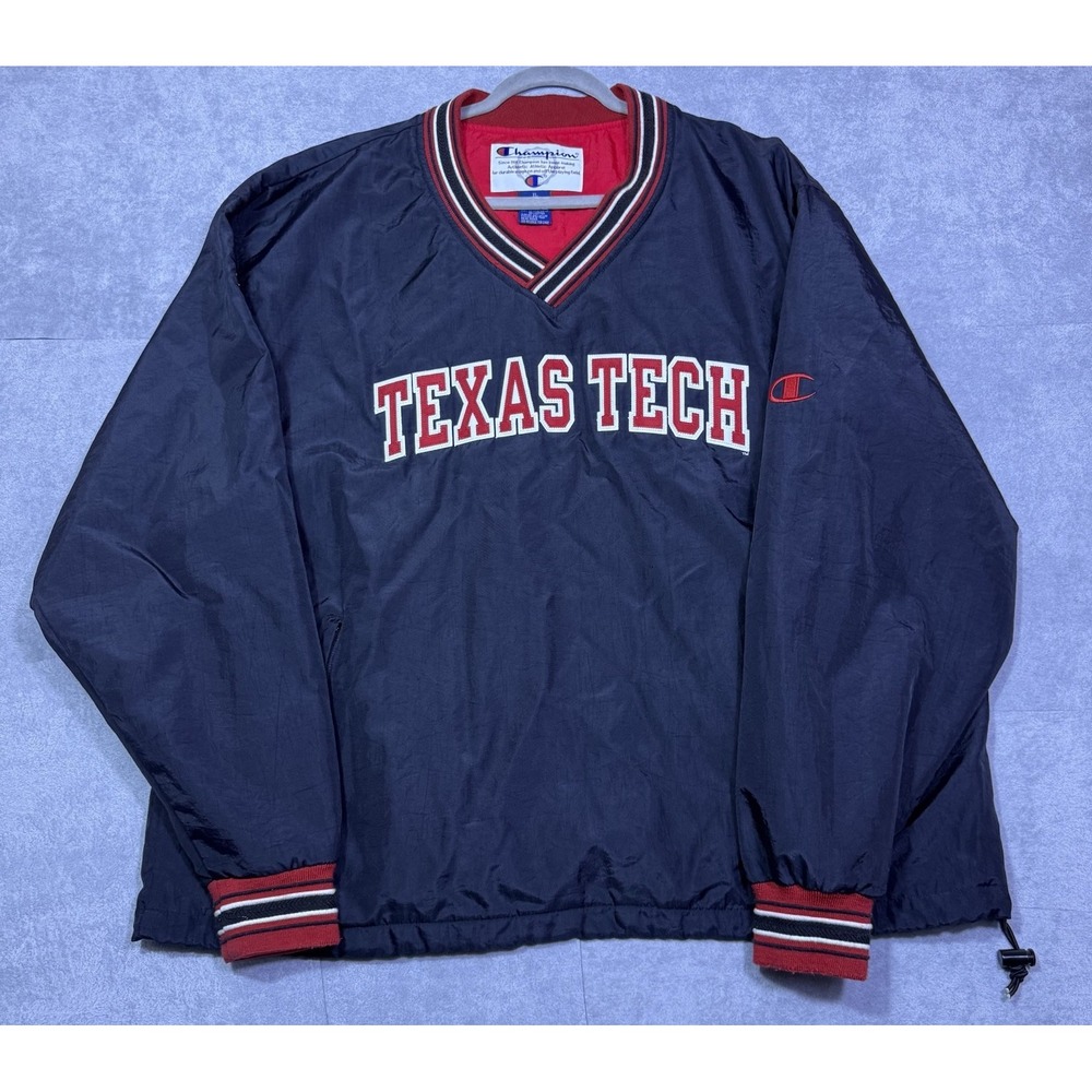 VINTAGE Champion Texas Tech Jacket Mens XL Windbreaker Spellout 90s Retro